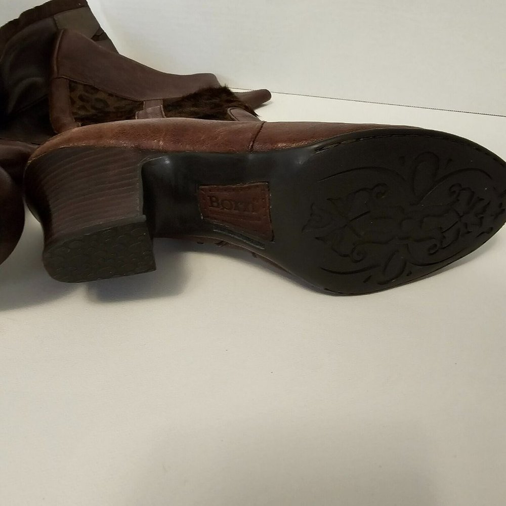Born Brown Boots Knee High Zip Leopard Print Pony Hair Women Size 9 1/2 - Picture 9 of 16